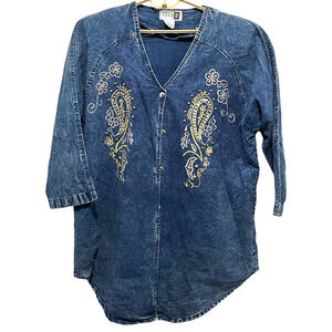 Denim 80s Shirt Jacket Club Z Vintage Women’s 20 Blue Embroidered Sequin Retro
